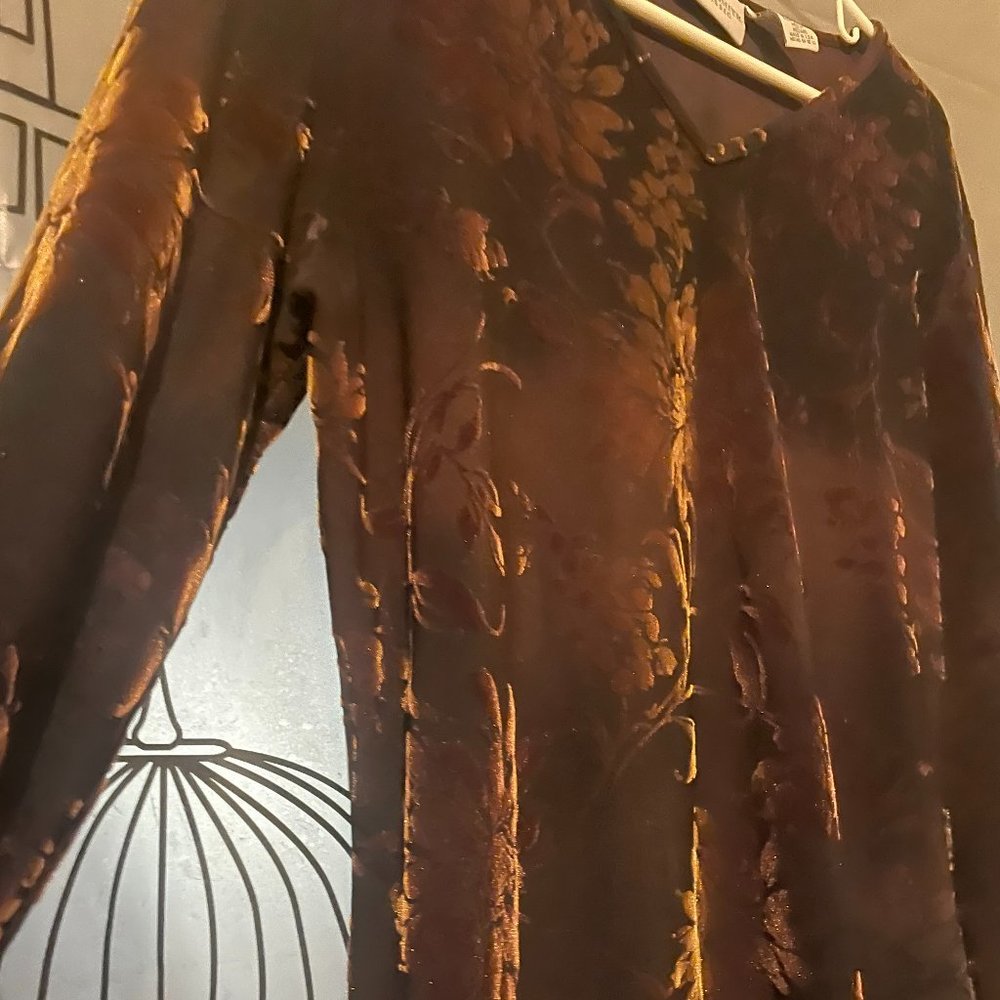 Y2K Warm Brown Crushed Velvet Shimmer Blouse Jaclyn Smith